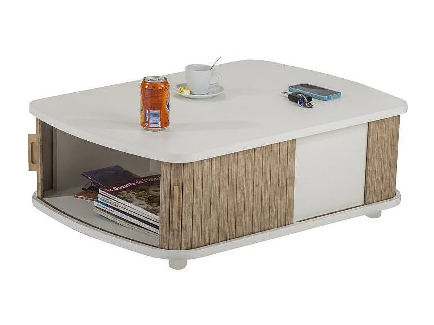 Table basse blanche à rideaux chêne naturel et blanc Lohan