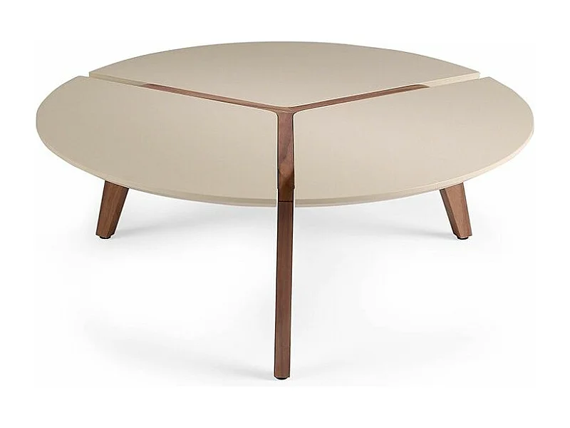 Table basse plateau laqué crème et bois plaqué noyer Kiaza