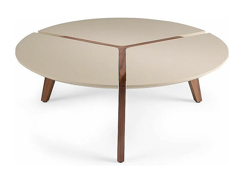 Table basse plateau laqué crème et bois plaqué noyer Kiaza