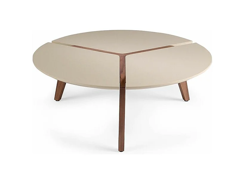 Table basse plateau laqué crème et bois plaqué noyer Kiaza