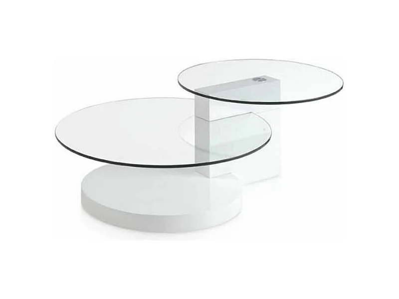 Ronde salontafel met blad van gehard glas en wit gelakte houten poten Lina-Kleur As