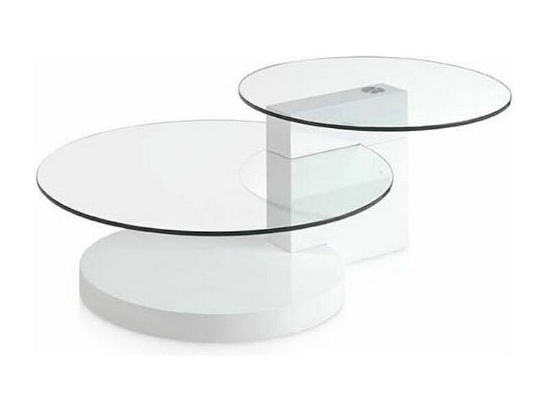 Mesa de centro redonda con tapa de cristal templado y patas de madera ...