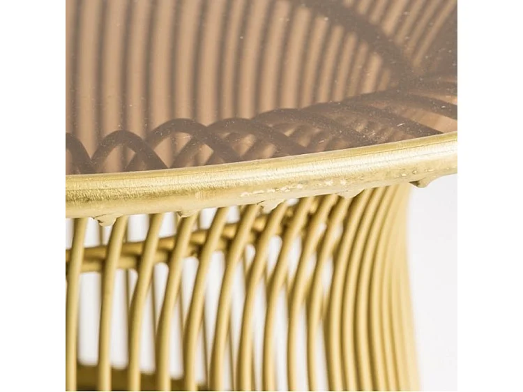 Mesa de centro redonda art decó Sacha de metal dorado y tapa de cristal