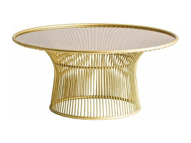 Table basse ronde art déco métal doré et plateau verre Sacha