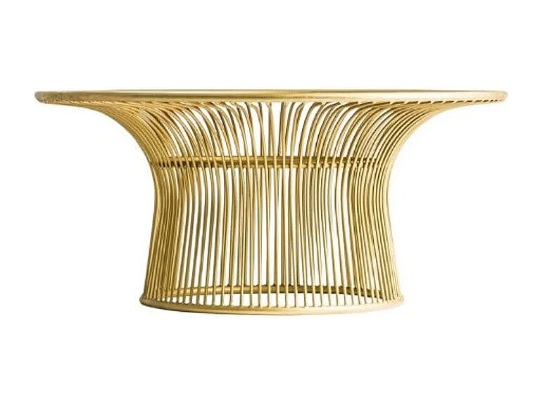 Mesa de centro redonda art decó Sacha de metal dorado y tapa de cristal