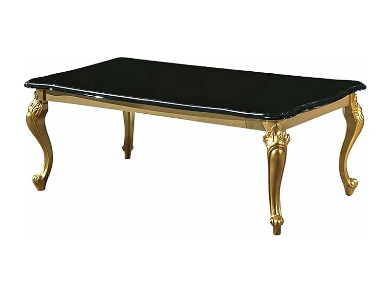 Table basse design bois vernis brillant noir et doré Jade 130cm
