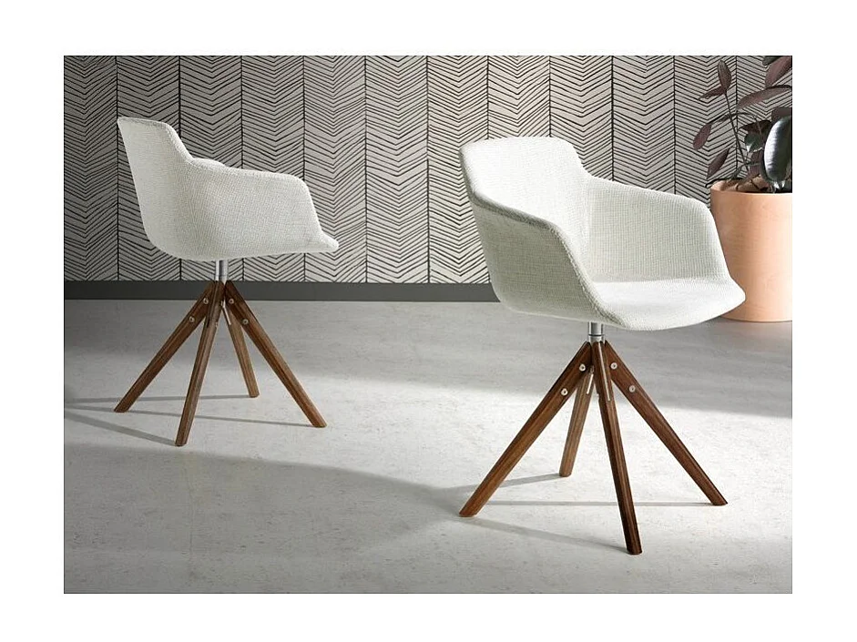 Chaise pivotante tissu beige et bois de frêne Ramia - Lot de 2-Couleur MIRAGE 91