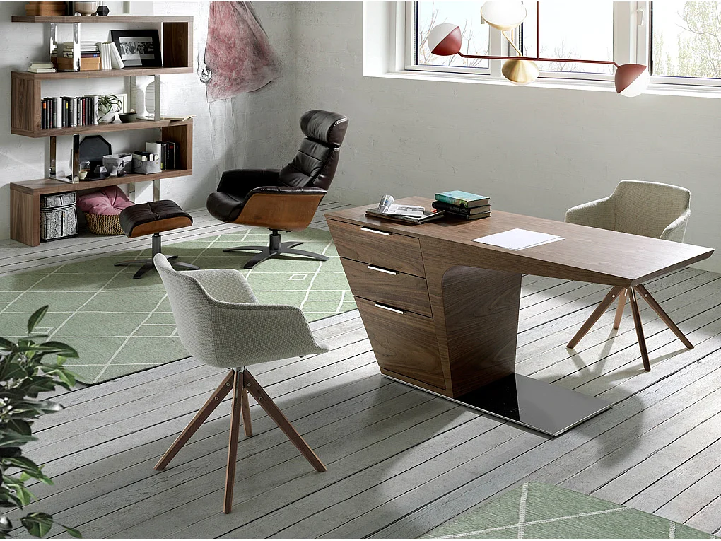 Chaise pivotante tissu beige et bois de frêne Ramia - Lot de 2-Couleur MIRAGE 91