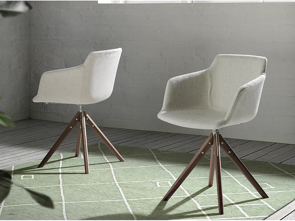 Chaise pivotante tissu beige et bois de frêne Ramia - Lot de 2-Couleur MIRAGE 91