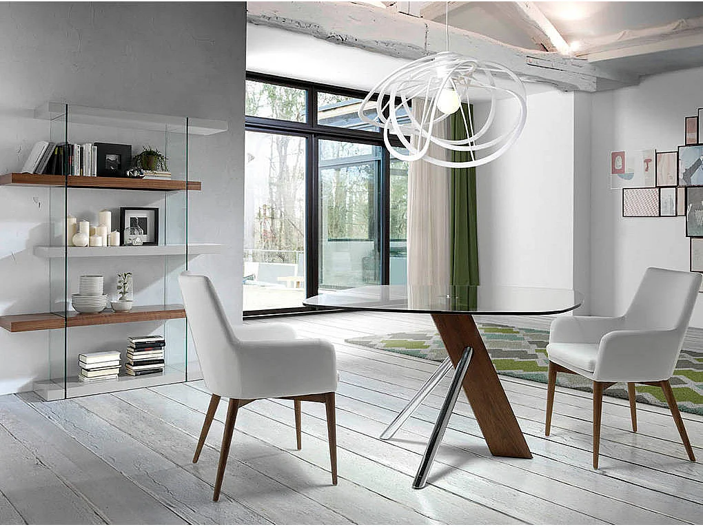 Fauteuil van notenhout en Orna-stof - Set van 2-Kleur DUO 16