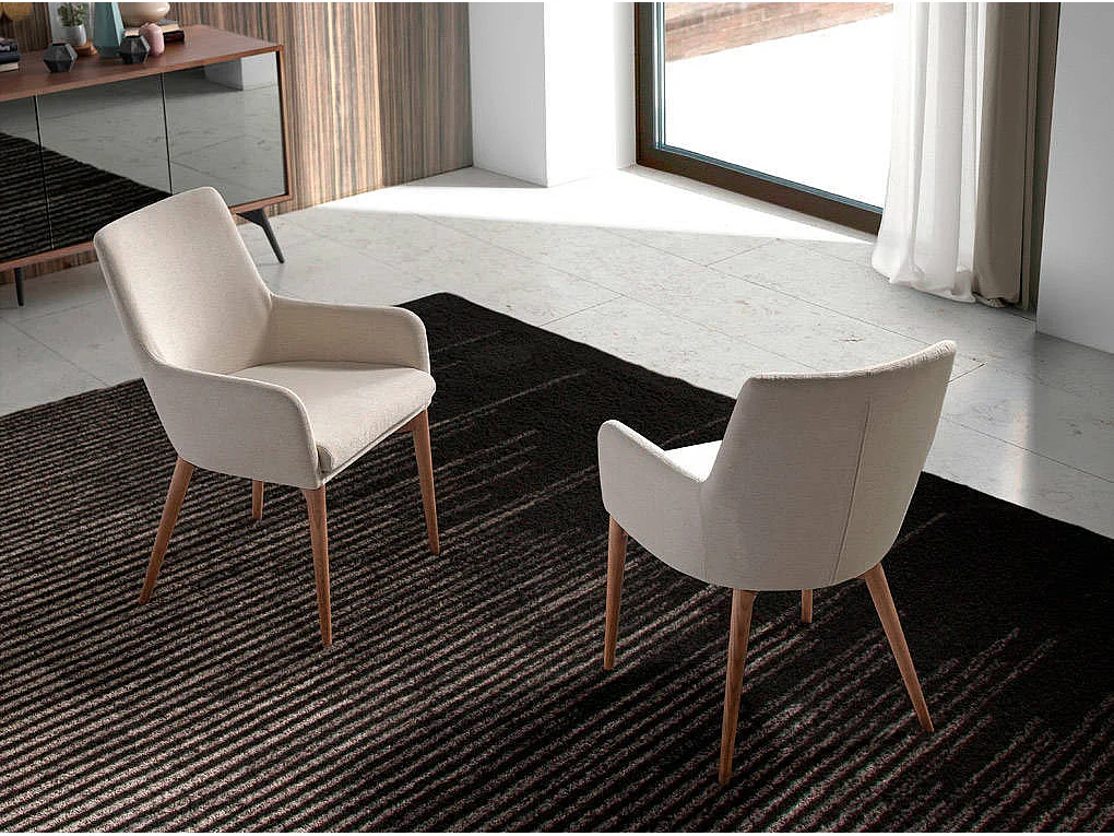 Orna fauteuil van notenhout en kunstleer - Set van 2-Kleur Aqua04 Beige