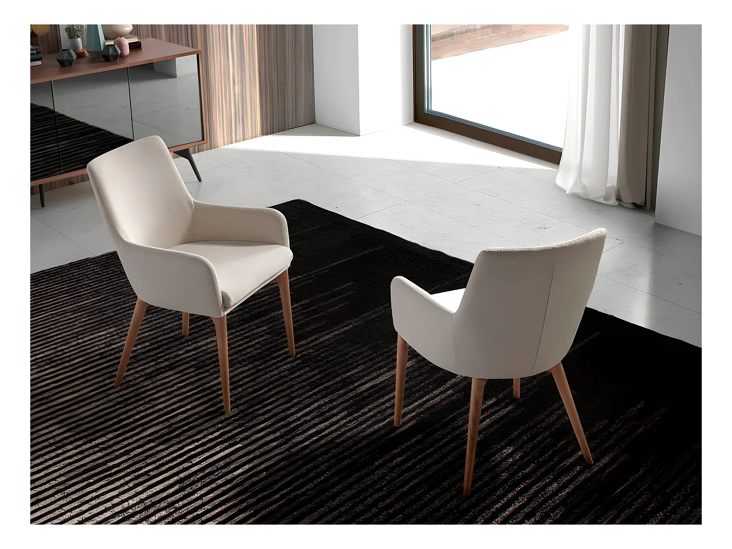 Fauteuil van notenhout en Orna-stof - Set van 2-Kleur MIRAGE 05
