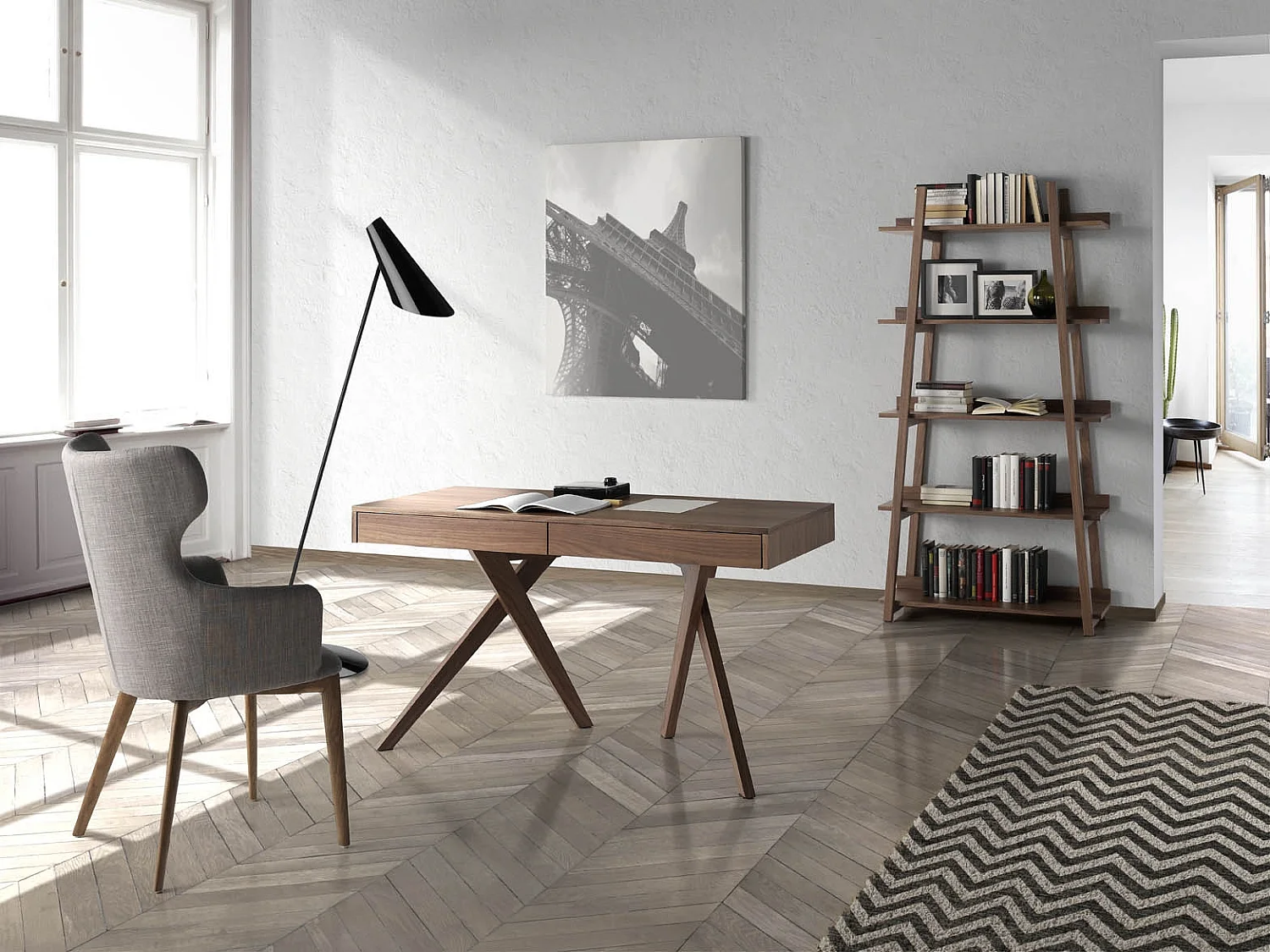 Chaise avec accoudoirs tissu et pieds bois de frêne Paola-Couleur MIRAGE 45