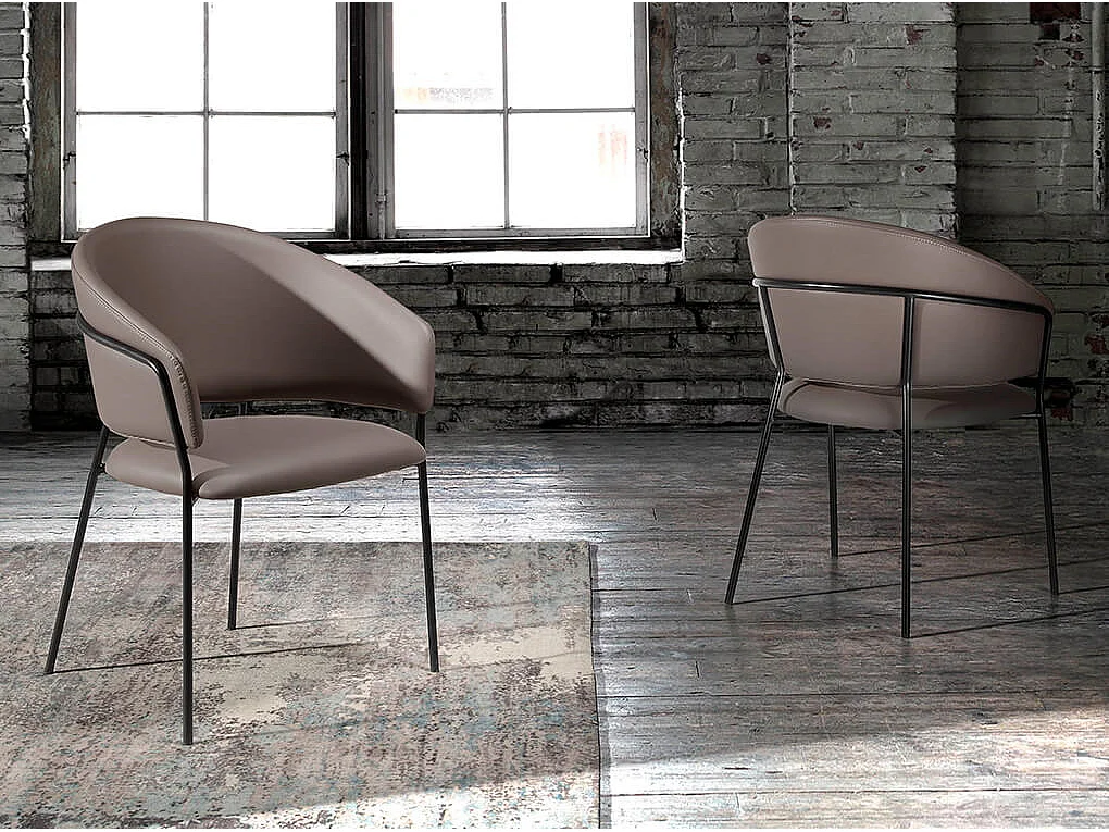 Chaise similicuir de vison et pieds acier noir Rody - Lot de 2-Couleur DUO 55