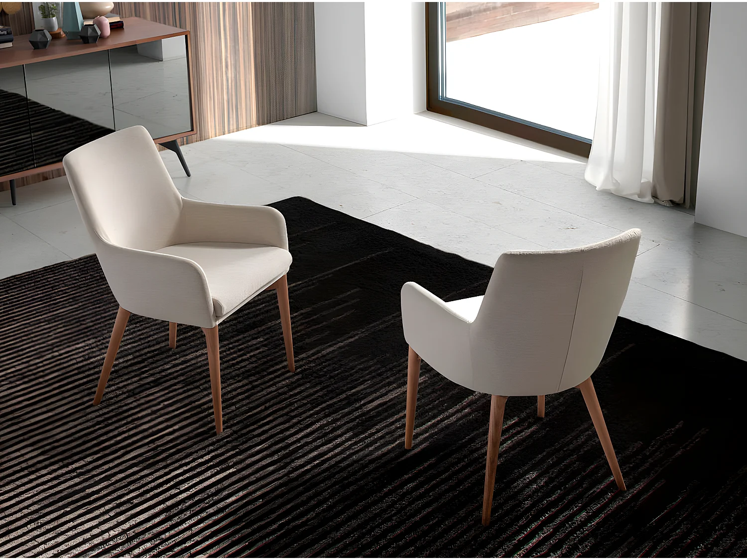 Fauteuil van notenhout en Orna-stof - Set van 2-Kleur MIRAGE 10