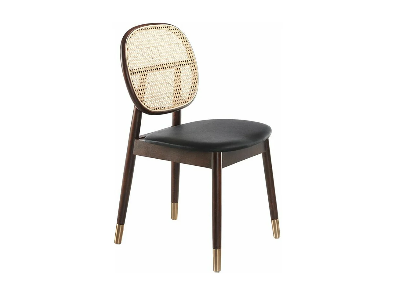 Chaise rotin simili cuir noir et bois de frêne Lola - Lot de 2-Couleur Aqua 82 Taupe