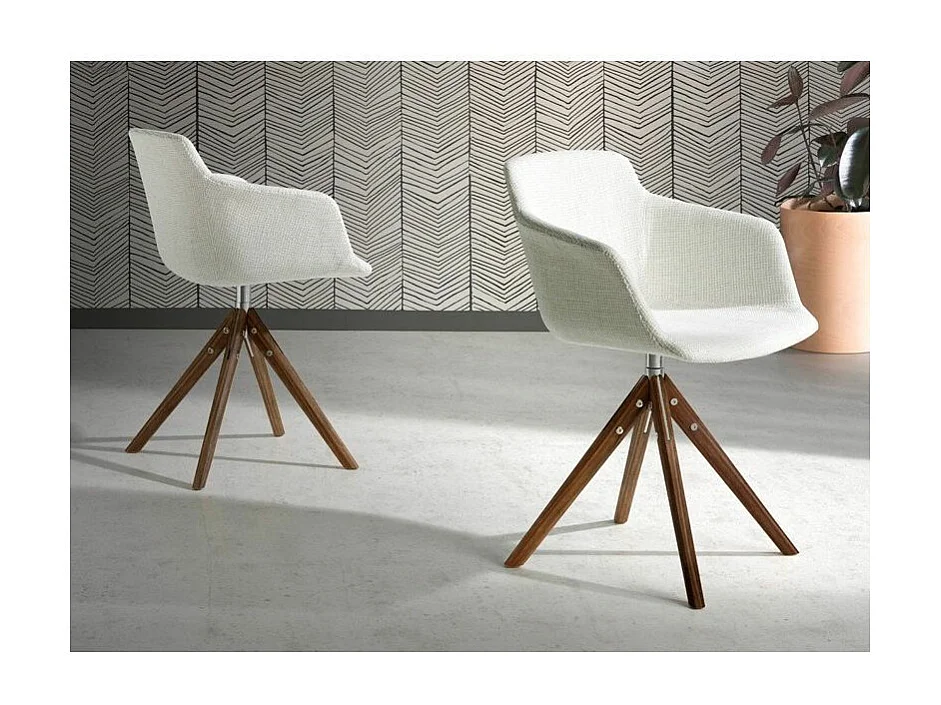 Ramia draaistoel in beige stof en essenhout - Set van 2-Kleur MIRAGE 24