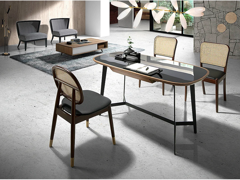 Chaise rotin simili cuir noir et bois de frêne Lola - Lot de 2-Couleur Aqua 61 Bleu clair