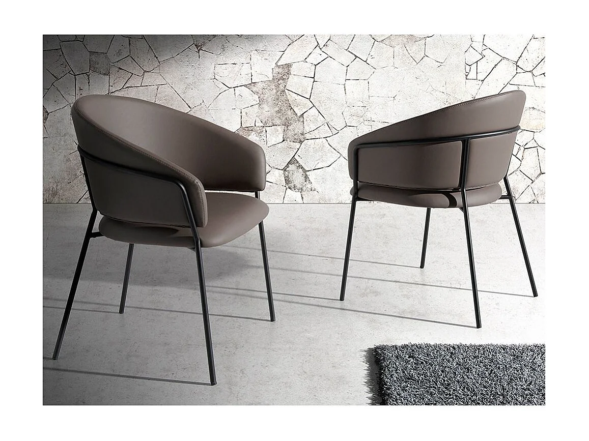 Chaise similicuir de vison et pieds acier noir Rody - Lot de 2-Couleur MIRAGE 46