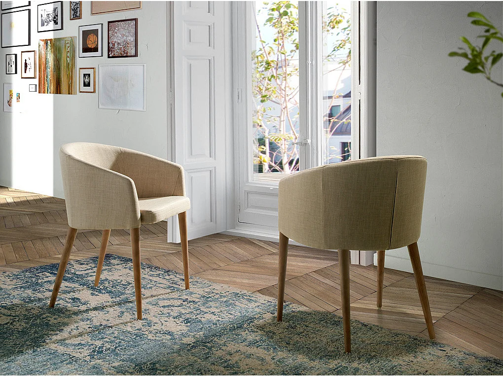 Fauteuil van notenhout en Briza-stof - Set van 2-Kleur DUO 53