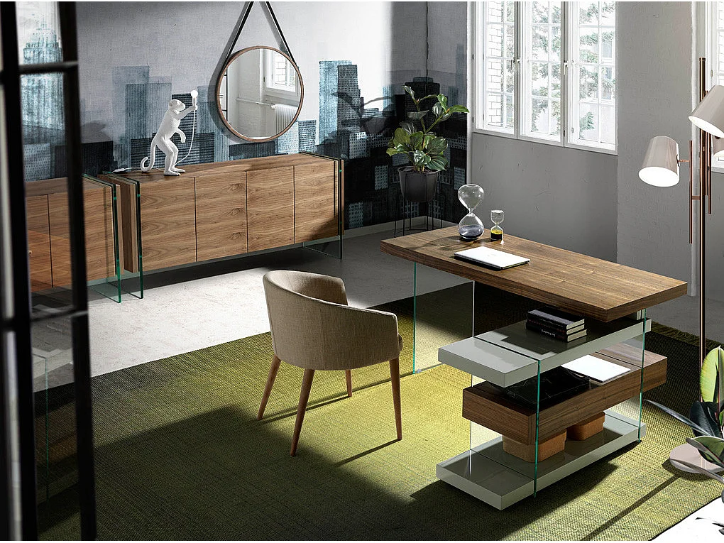 Fauteuil van notenhout en Briza-stof - Set van 2-Kleur DUO55