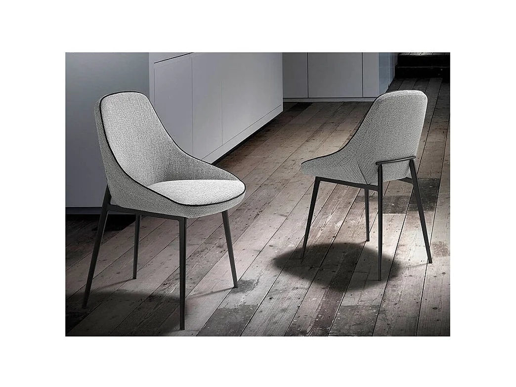 Chaise en tissu gris et pieds en acier noir Kabesa - Lot de 2-Couleur DUO 40
