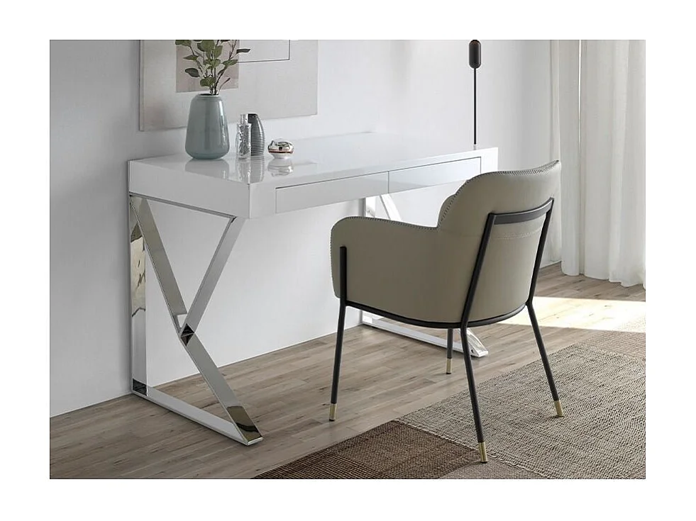 Chaise simili cuir et cuir éco beige et pieds en acier Léo-Couleur DUO 02