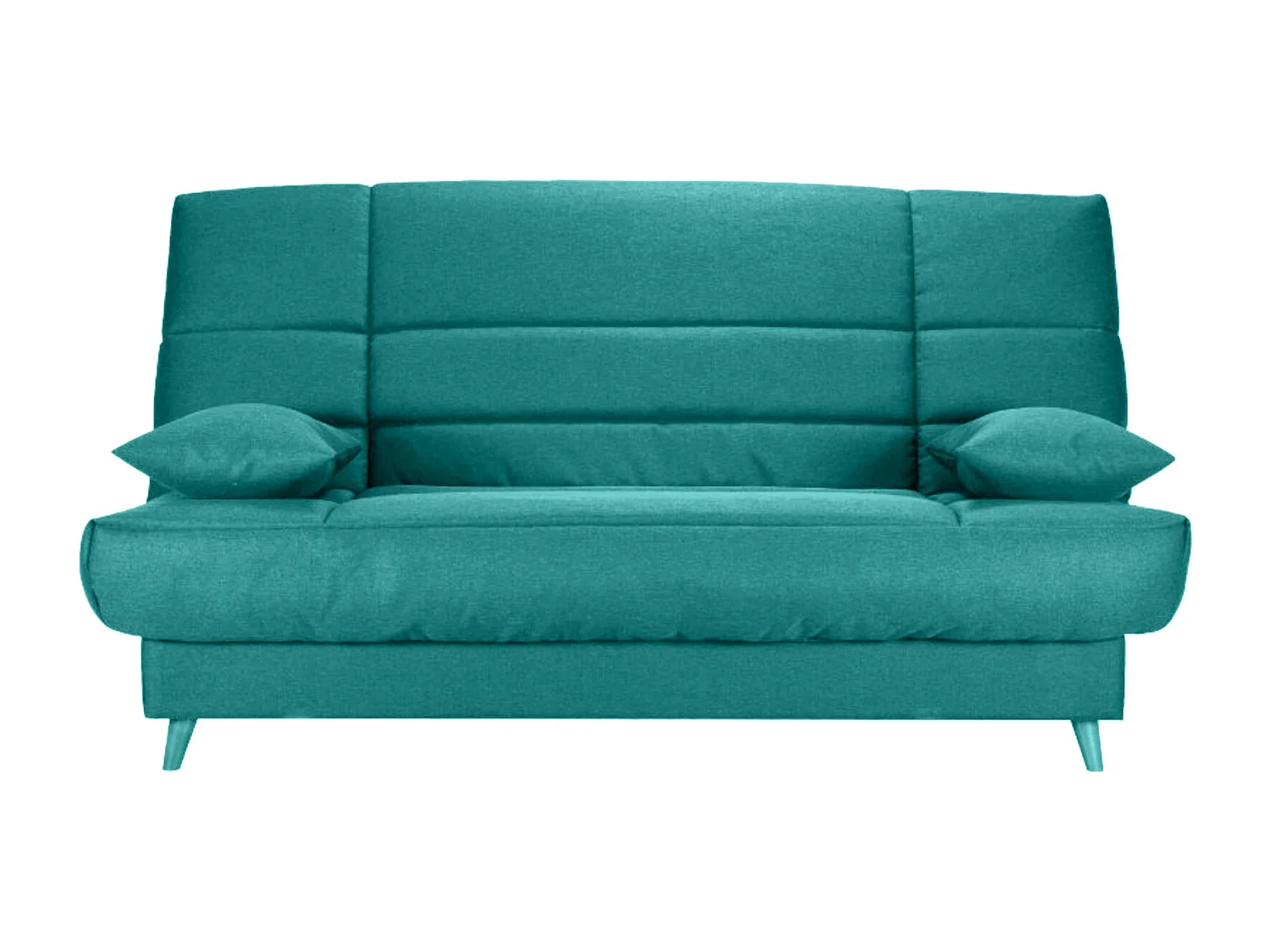 Clic-clac stoffen bank 130x190 cm Bultex matras 14 cm met Boky opberger-Kleur Cyaan blauw