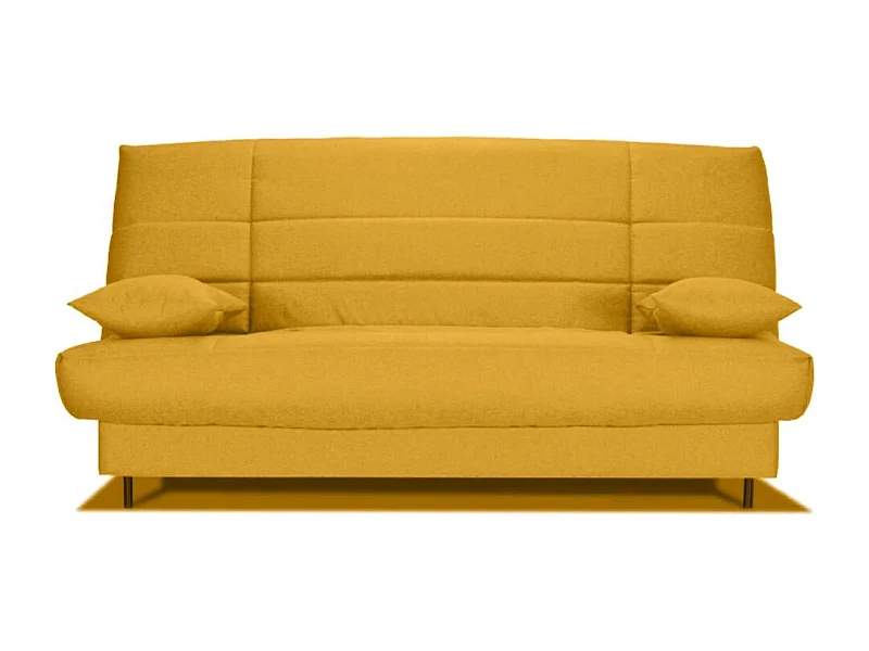 Banquette Clic-clac tissu 130x190 matelas Bultex 14cm avec rangement Zéa-Couleur Jaune curry