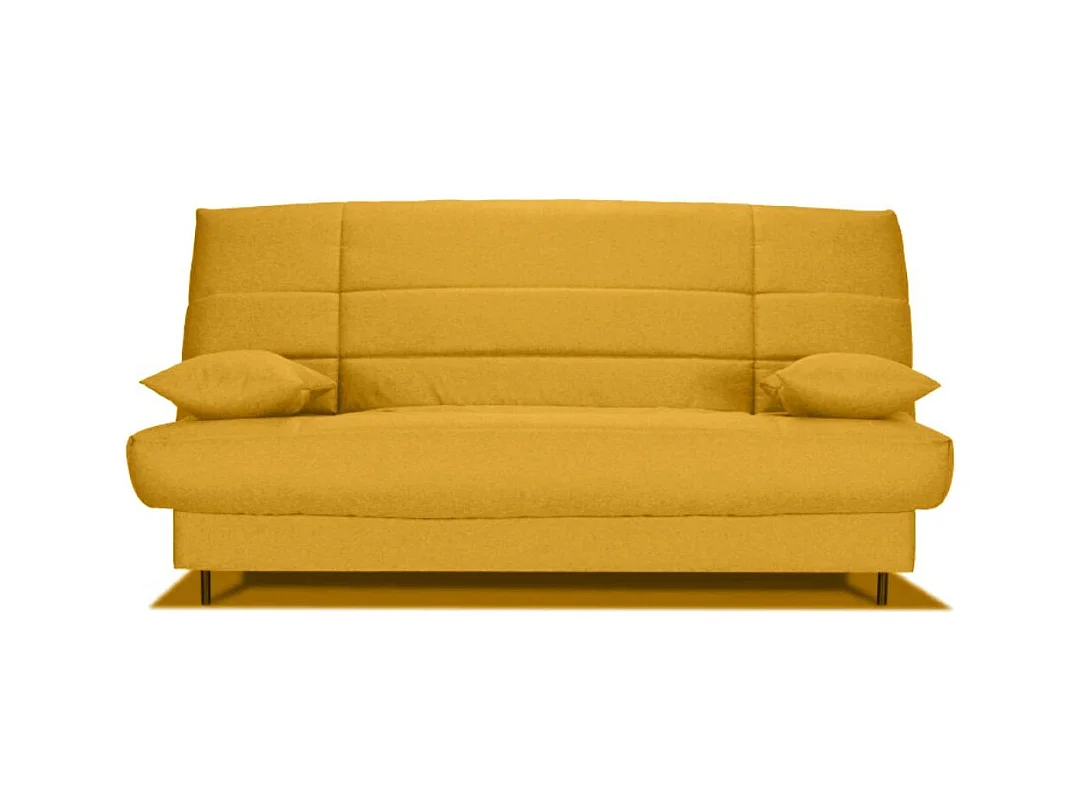 Banquette Clic-clac tissu 130x190 matelas Bultex 14cm avec rangement Zéa-Couleur Jaune curry