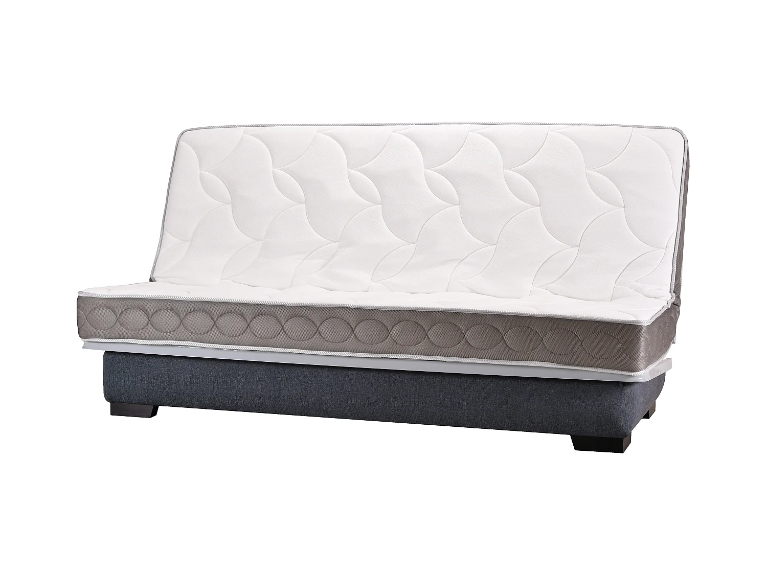 Canapé clic clac tissu avec rangement matelas Sofaconfort 17cm Parko 193cm-Couleur Bleu canard