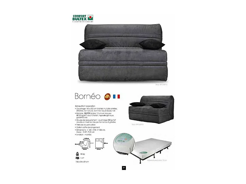 Banquette BZ microfibre 140x200 avec rangement Matelas Bultex 15cm Barnes-Couleur Gris foncé