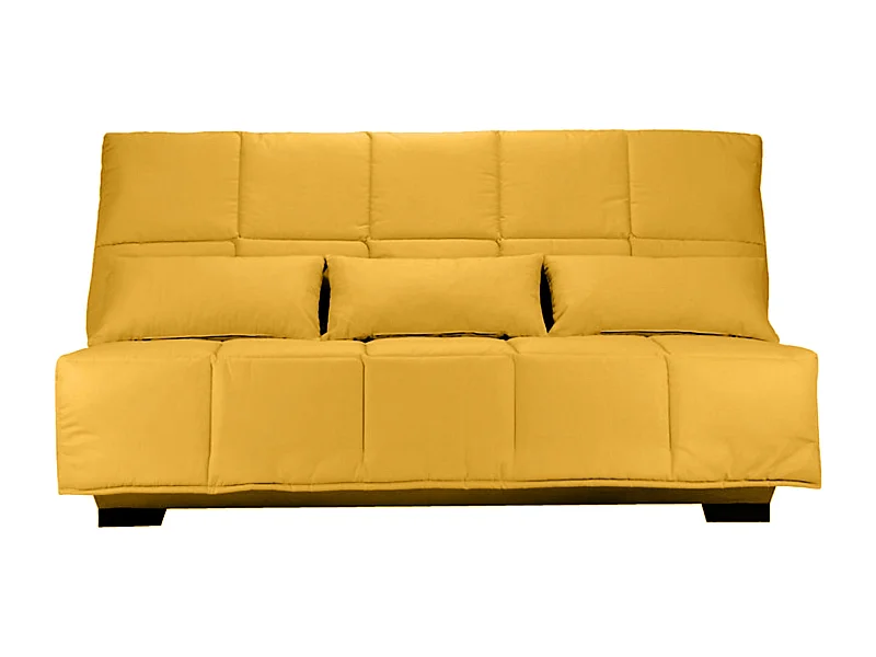 Canapé clic clac tissu avec rangement matelas Starconfort 15cm Lina 193cm-Couleur Jaune curry