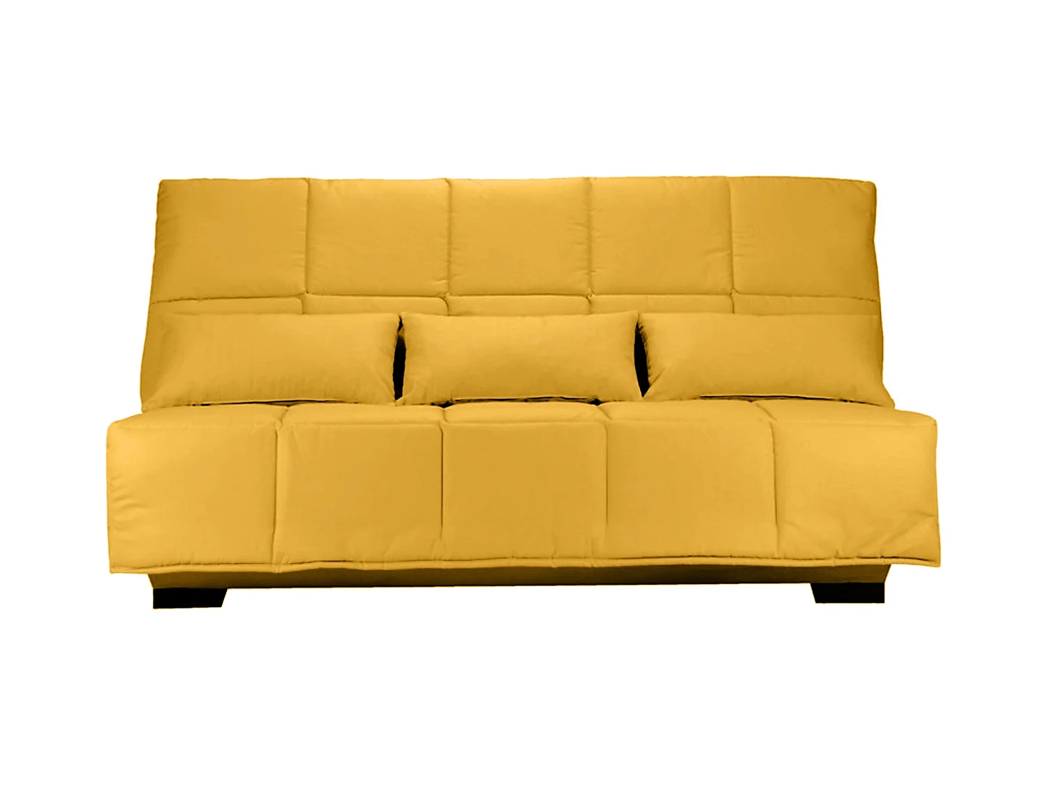Canapé clic clac tissu avec rangement matelas Starconfort 15cm Lina 193cm-Couleur Jaune curry