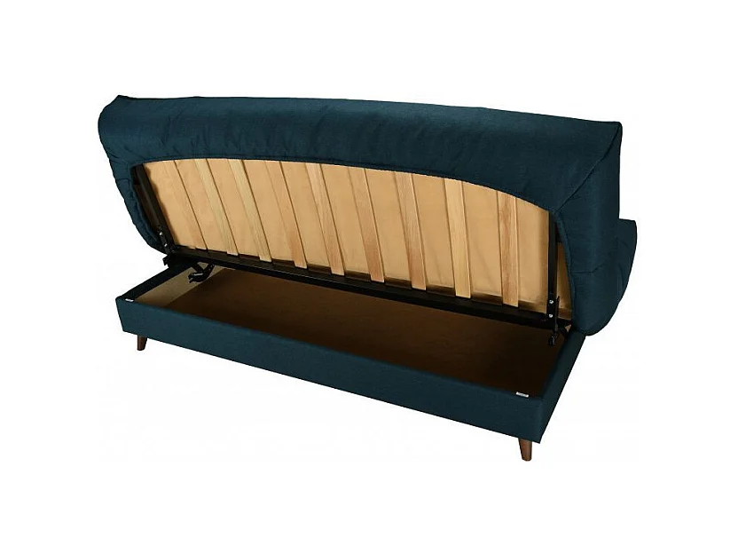 Banquette Clic-clac tissu 130x190 matelas Bultex 14cm avec rangement Boky-Couleur Bleu canard