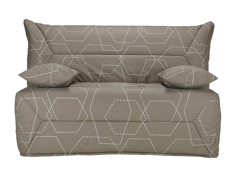Banquette BZ 140x190 tissu graphique taupe matelas 12cm City essentiel