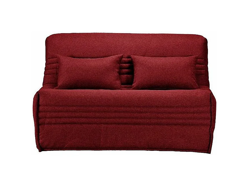 Banquette BZ tissu 140x200 matelas Bultex 15cm Celia-Couleur Bordeaux-Coffre de rangement Avec rangement