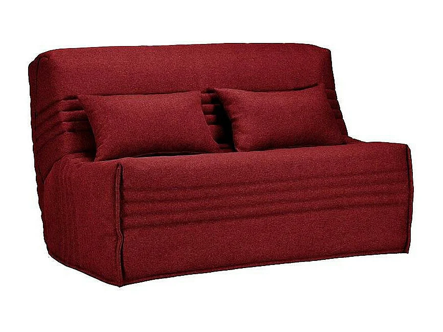 Banquette BZ tissu 140x200 matelas Bultex 15cm Celia-Couleur Bordeaux-Coffre de rangement Avec rangement