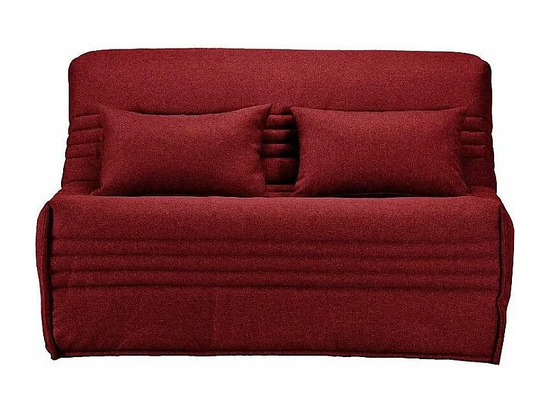 Banquette BZ tissu 140x200 matelas Bultex 15cm Celia-Couleur Bordeaux-Coffre de rangement Avec rangement