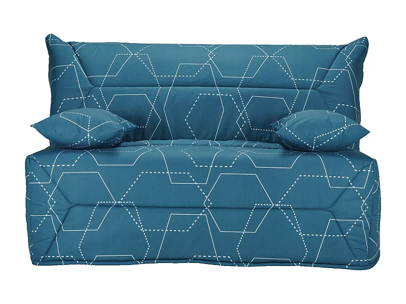 Banquette BZ 140x190 tissu graphique bleu matelas 12cm City essentiel