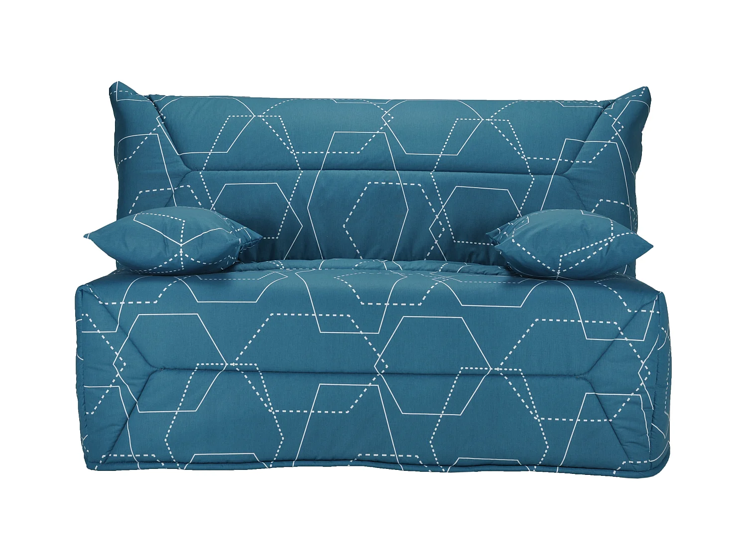 Banquette BZ 140x190 tissu graphique bleu matelas 12cm City essentiel