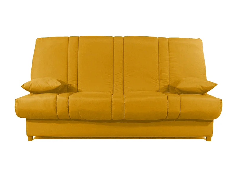 Banquette Clic-clac tissu 130x190 matelas Sofaconfort 14cm avec rangement Sofia-Couleur Jaune curry