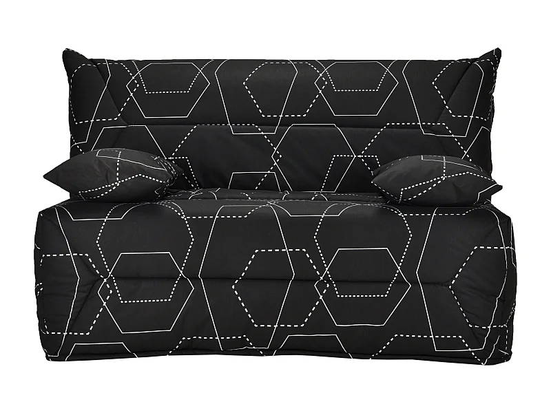 Banquette BZ 140x190 tissu graphique noir matelas 12cm City essentiel