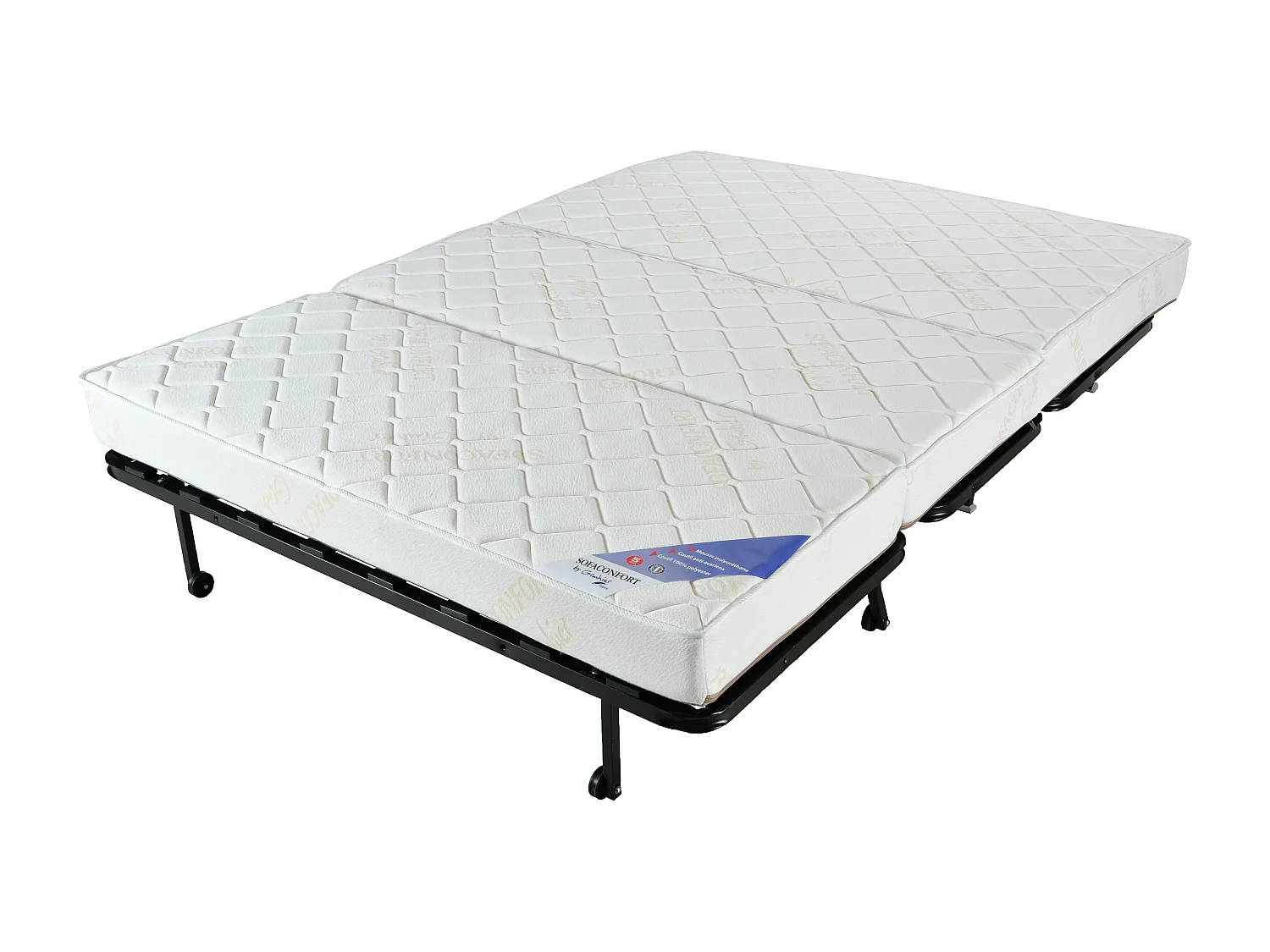 Banquette BZ 140x190 tissu graphique noir matelas 12cm City essentiel