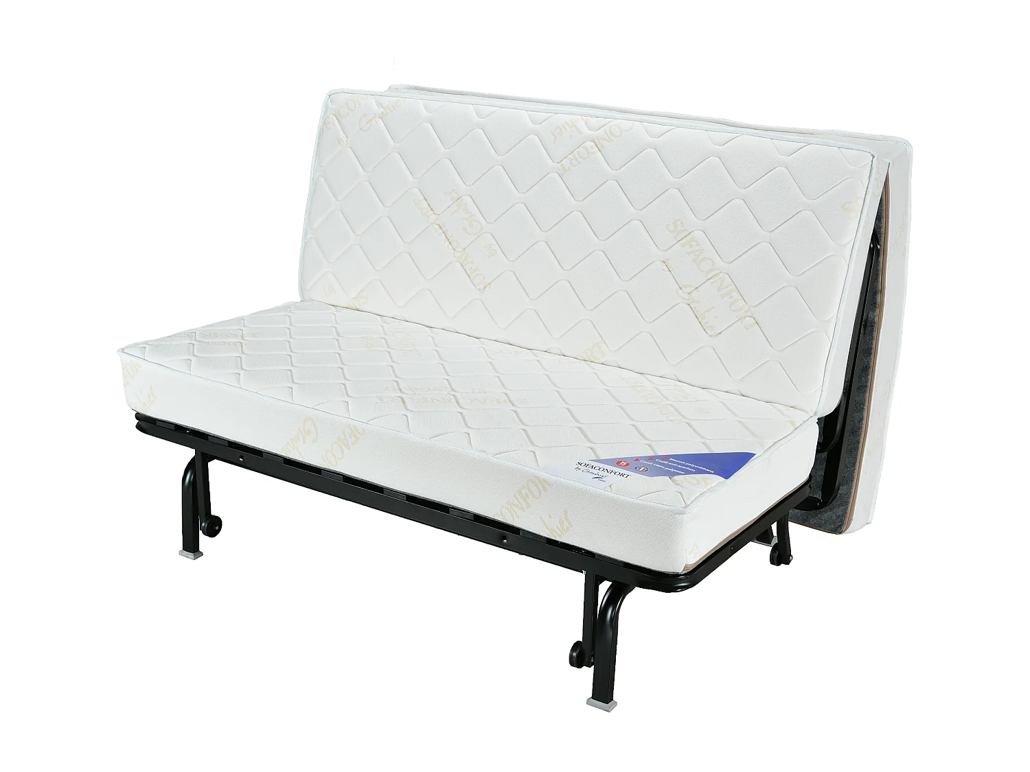 Banquette BZ 140x190 tissu flocons bleu matelas 12cm City essentiel