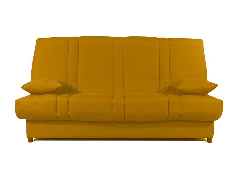Banquette Clic-clac tissu 130x190 matelas Sofaconfort 14cm avec rangement Sofia-Couleur Jaune ambre
