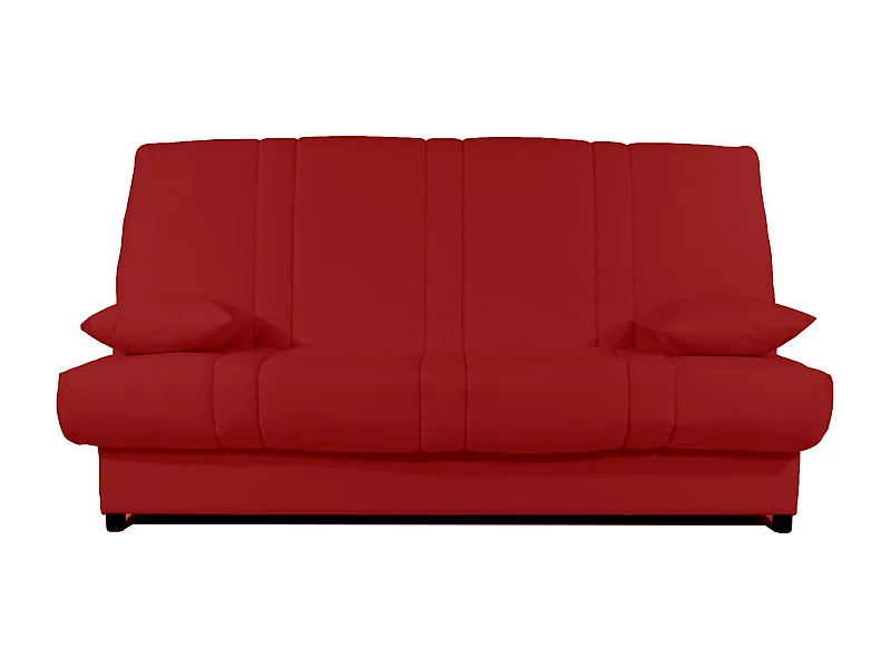 Banquette Clic-clac tissu 130x190 matelas Sofaconfort 14cm avec rangement Sofia-Couleur Rouge cerise