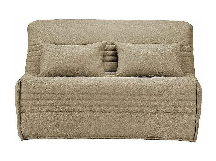 Banquette BZ tissu 140x200 matelas Bultex 15cm Celia-Couleur Beige clair-Coffre de rangement Avec rangement