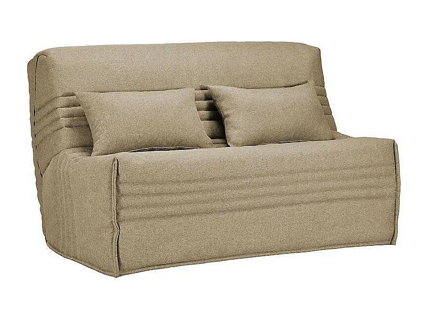 Banquette BZ tissu 140x200 matelas Bultex 15cm Celia-Couleur Beige clair-Coffre de rangement Avec rangement