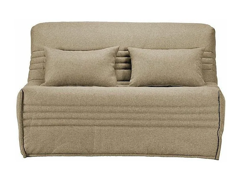 Banquette BZ tissu 140x200 matelas Bultex 15cm Celia-Couleur Beige clair-Coffre de rangement Avec rangement